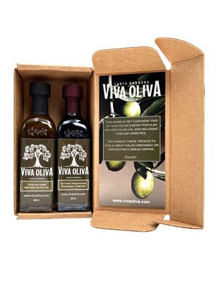 Viva Oliva Two 60ml (2oz) Variety Gift Set - Tuscan Herb Infused Olive Oil &amp; 18 Year Traditional Barrel Aged Balsamic Vinegar - Premium Quality - 100% Natural