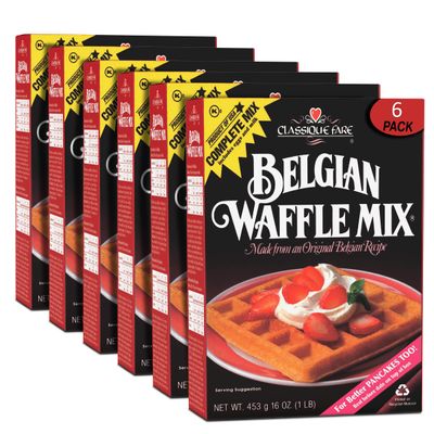 Classique Fare Belgian Waffle Mix - Makes Light and Crisp Waffles, Pancakes, Muffins &amp; Crepes - Works with Waffle Maker - Fast and Fresh Breakfast Foods - 1 Pound (Pack of 6)
