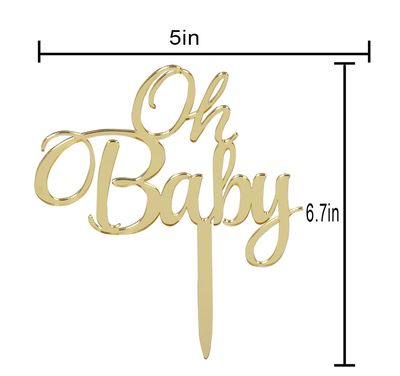 LOVELY BITON Mirrored Gold Oh Baby Cake Topper, Baby Shower 1st Birthday Party Decorations, Welcome Baby Decorations, Baby Shower Party Cake Decor