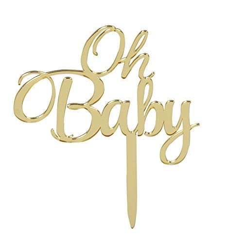 LOVELY BITON Mirrored Gold Oh Baby Cake Topper, Baby Shower 1st Birthday Party Decorations, Welcome Baby Decorations, Baby Shower Party Cake Decor