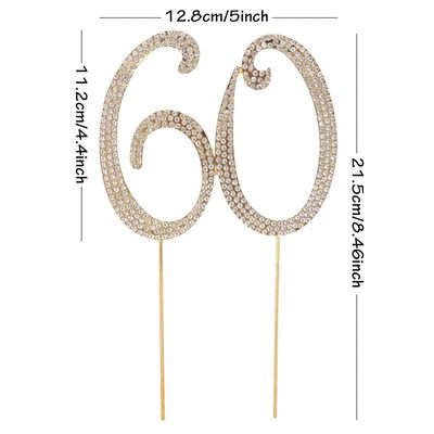 Honbay 60 Cake Topper Premium Sparkly Crystal Rhinestones Cake Topper Cake Decoration for 60th Birthday or Anniversary Party (60 Gold)