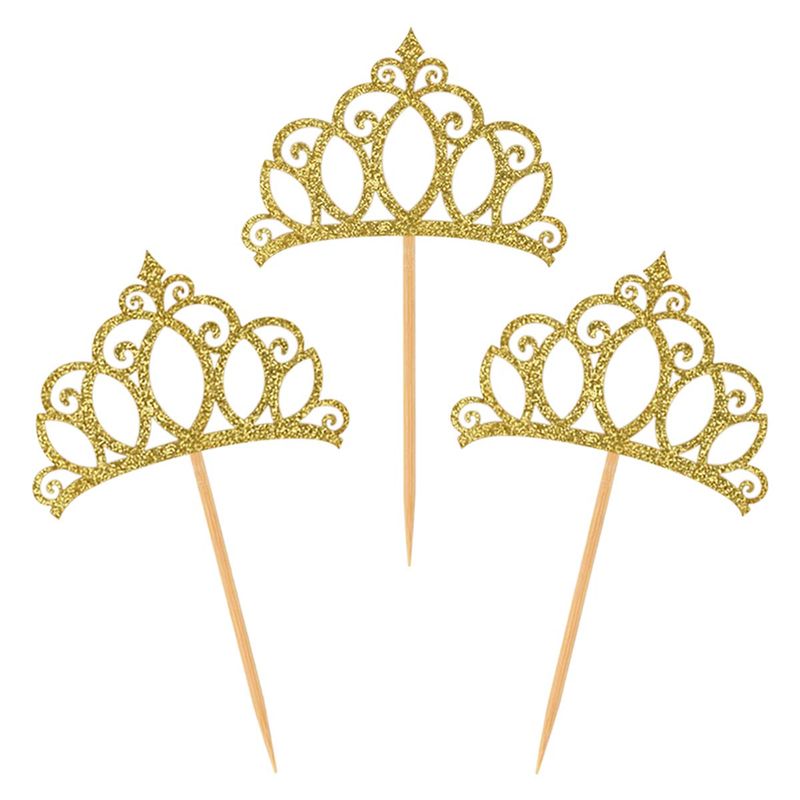 Donoter 24 Pieces Gold Princess Crown Cupcake Toppers Cake Picks for Birthday Baby Shower Party Decorations