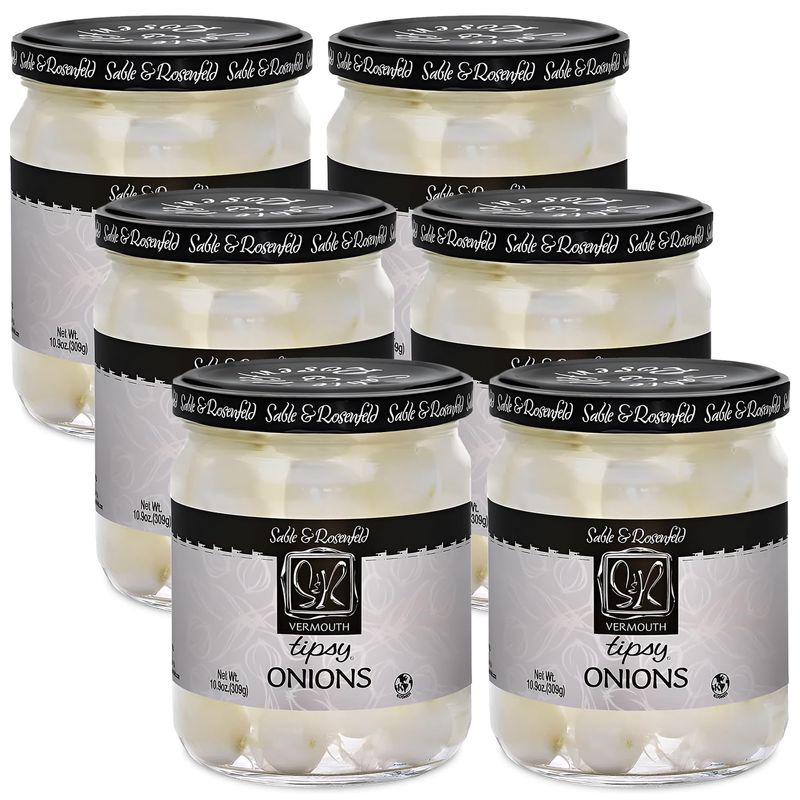 Sable &amp; Rosenfeld Tipsy Onions - Cocktail Onions in Jar with French Vermouth - Pickled Silverskin Onions, Pearl Onions for Cocktails - 10.9 Ounce, (Pack of 6)
