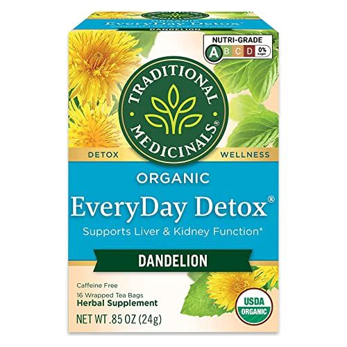 Traditional Medicinals Tea, Organic EveryDay Detox Dandelion, Supports Healthy Liver &amp; Kidney Function, Detox, 16 Tea Bags