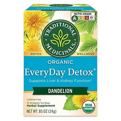 Traditional Medicinals Tea, Organic EveryDay Detox Dandelion, Supports Healthy Liver &amp; Kidney Function, Detox, 16 Tea Bags
