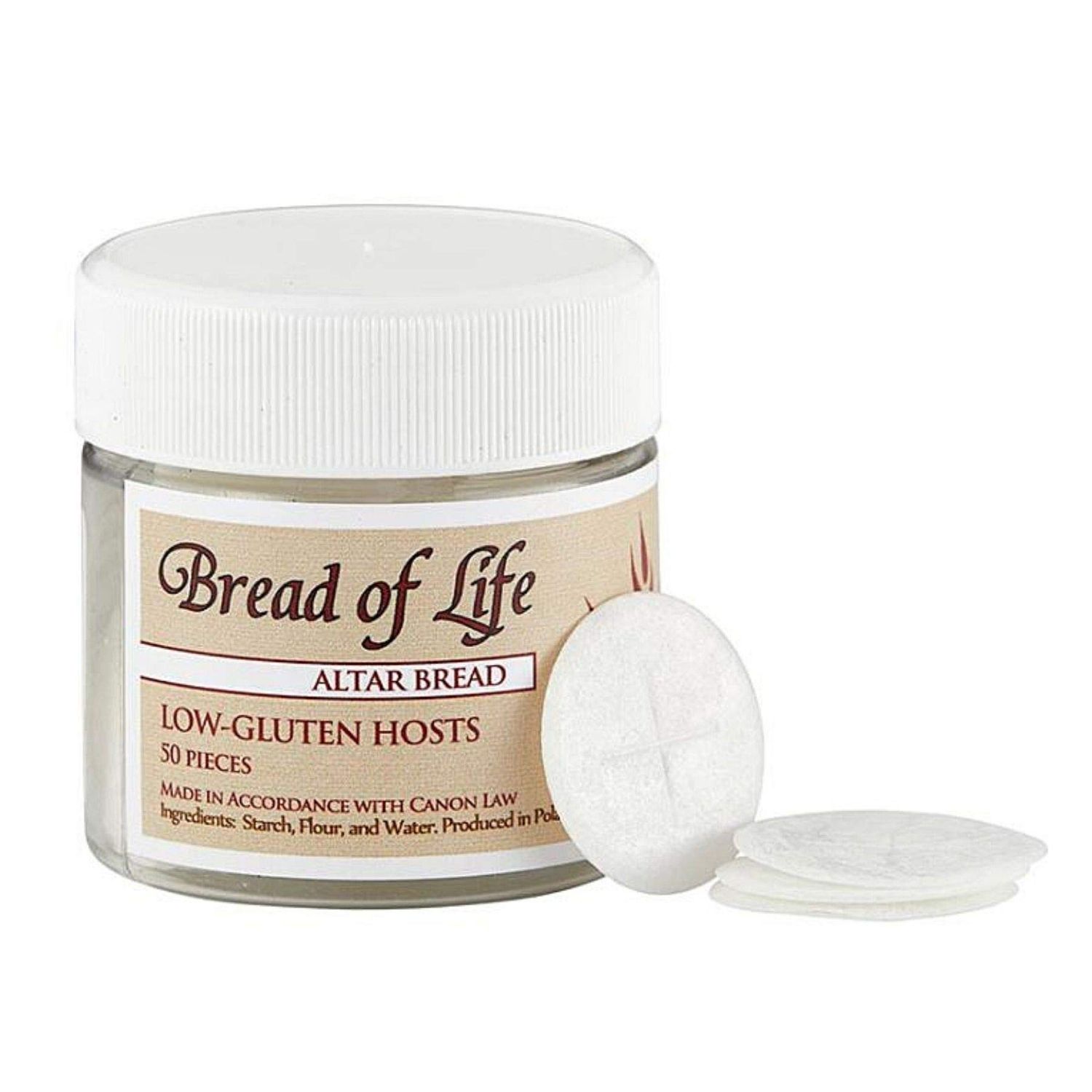 Altar Bread for Catholic Mass Communion, Low Gluten Host Wafers, 50 Count