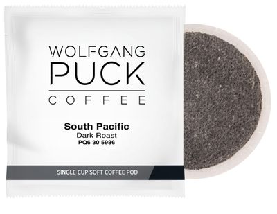 Wolfgang Puck Coffee, South Pacific Dark Roast, 9.5 Gram Soft Pod, 18 Count (Pack of 6)