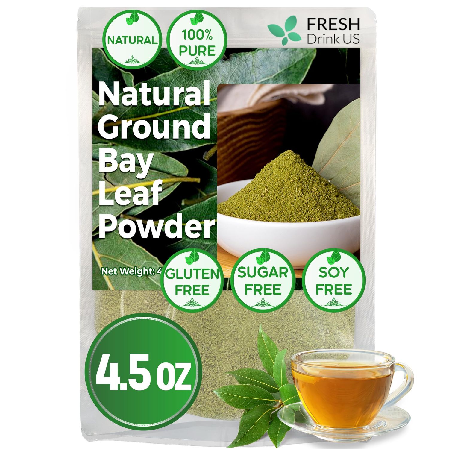 FreshDrinkUS, Premium 4.5oz Bay Leaf Powder, Unprocessed Ground Bay Leaves Dried, 100% Pure &amp; Natural, Pure from Bay Leaves, Bay Leaf Spice, No Additives, No Gluten, Vegan.