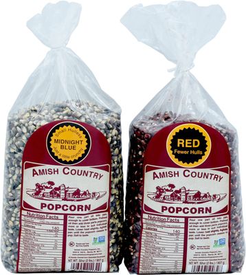 Amish Country Popcorn | 2-2 lb Bags | 2 lb Bag Red Popcorn Kernels &amp; 2 lb Bag Midnight Blue Popcorn Kernels | Old Fashioned, Non-GMO and Gluten Free