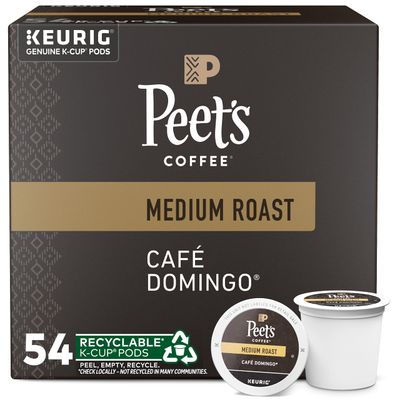 Peet&#39;s Coffee, Medium Roast K-Cup Pods for Keurig Brewers - Caf Domingo 54 Count (1 Box of 54 K-Cup Pods) Packaging May Vary