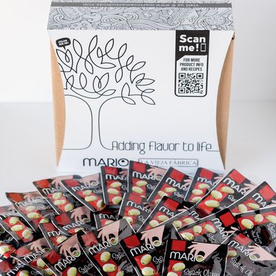 Mario Camacho Hint Of Savory Pepper Brineless Pouch Olives 25 Pack, Hint Of Savory Pepper, 1 Count (Pack of 25)