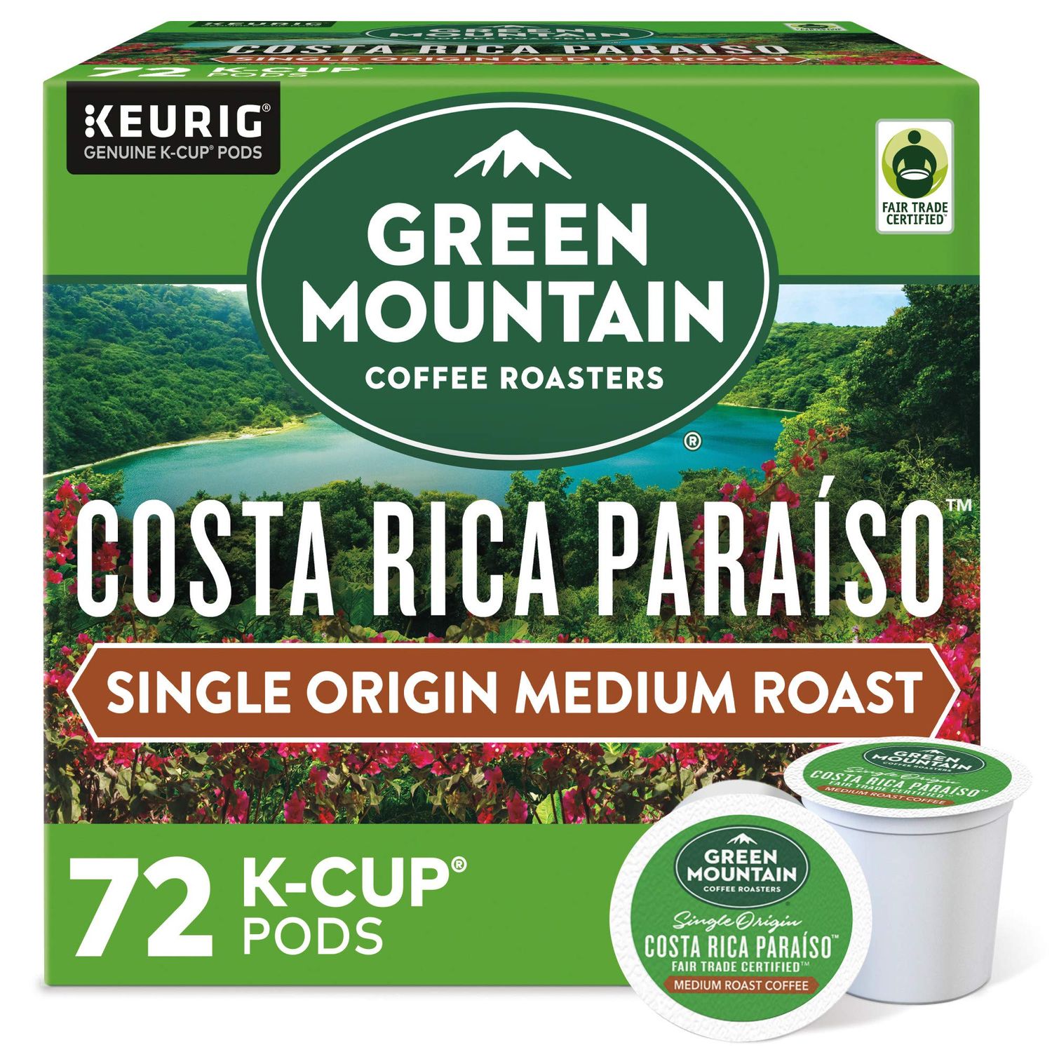 Green Mountain Coffee Roasters Costa Rica Paraiso Single-Serve K-Cup Pods, Medium Roast Coffee, 72 Count