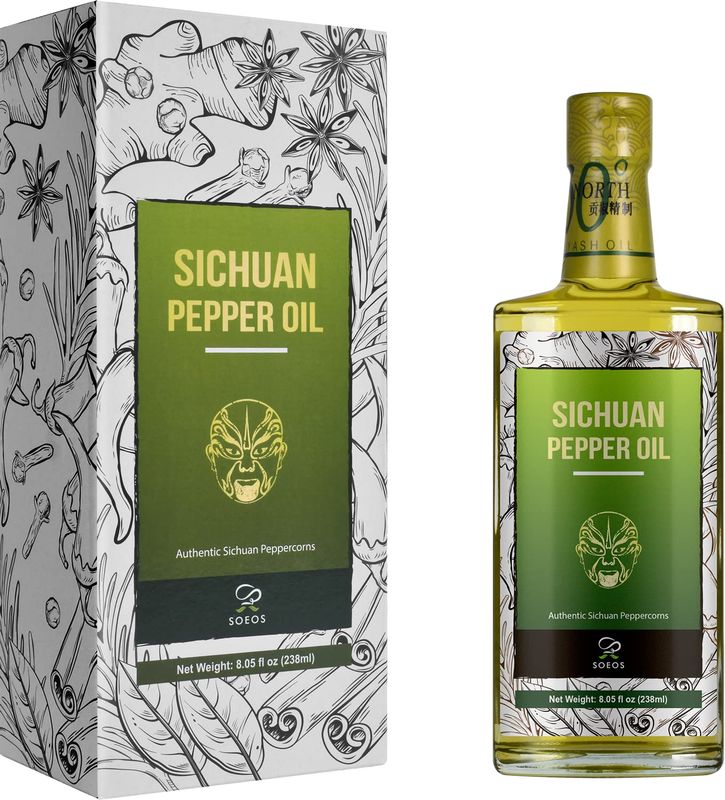 Soeos Szechuan Peppercorn Oil 8.05 fl oz/238ml, Prickly Ash Oil, Fragrant Spice for Sichuan Dishes, Sichuan Pepper Oil, Sichuan Oil, Peppercorn Flavored Oil, Szechuan Pepper Corn Oil