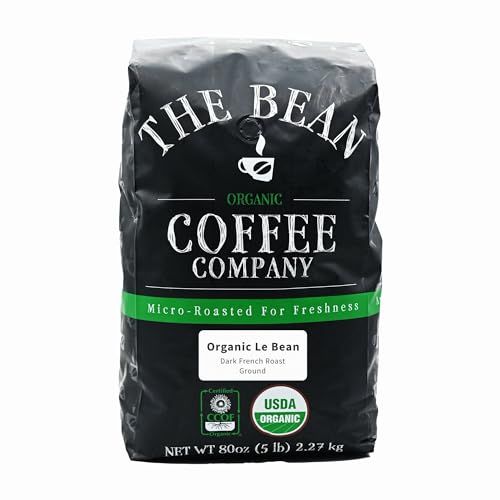 The Bean Organic Coffee Company Le Bean, Dark French Roast, Ground Coffee, 5-Pound Bag, Caf molido tostado orgnico