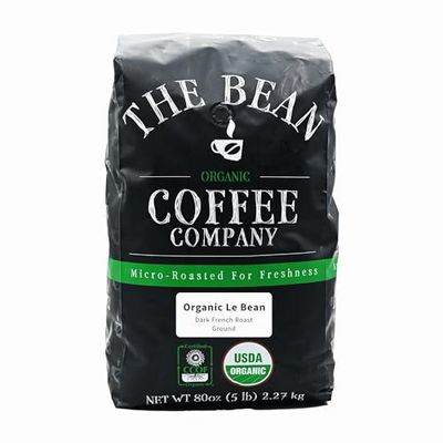 The Bean Organic Coffee Company Le Bean, Dark French Roast, Ground Coffee, 5-Pound Bag, Caf molido tostado orgnico