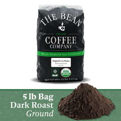 The Bean Organic Coffee Company Le Bean, Dark French Roast, Ground Coffee, 5-Pound Bag, Caf molido tostado orgnico