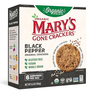 Mary&#39;s Gone Crackers Black Pepper Crackers, Organic Brown Rice, Flax &amp; Sesame Seeds, Gluten Free, 6.5 Ounce (Pack of 1)