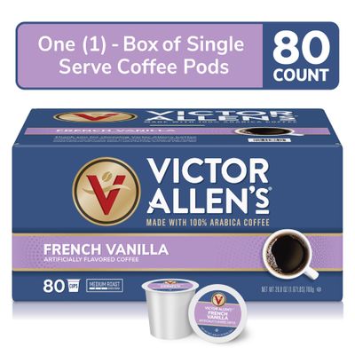 Victor Allen's Coffee French Vanilla Flavored, Medium Roast, 80 Count, Single Serve Coffee Pods for Keurig K-Cup Brewers