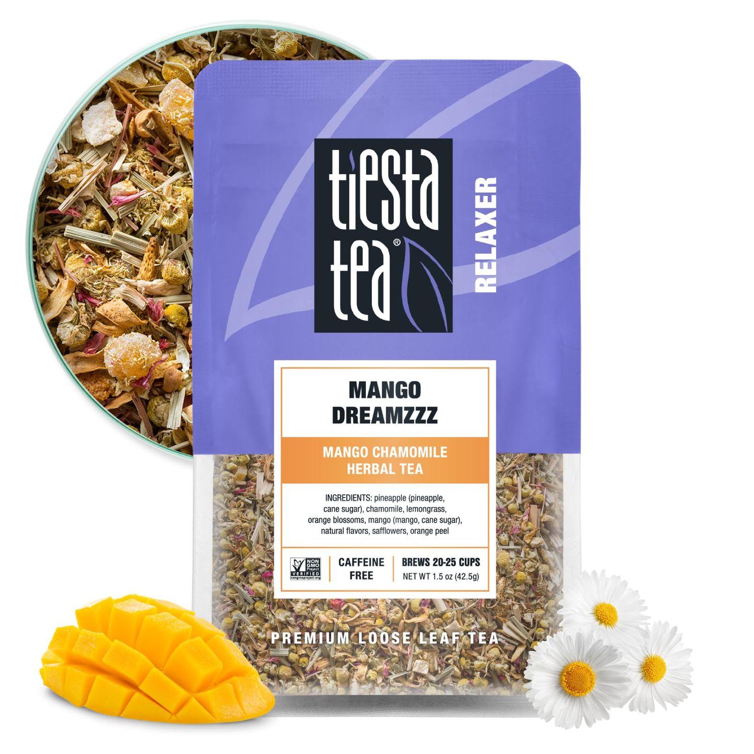 Tiesta Tea Mango DreamZZZ| Mango Chamomile Herbal Tea| 30 Servings| 1.5 Ounce Pouch| Caffeine Free| Loose Leaf Herbal Tea Relaxer Blend| Non-GMO