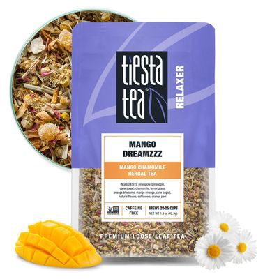 Tiesta Tea Mango DreamZZZ| Mango Chamomile Herbal Tea| 30 Servings| 1.5 Ounce Pouch| Caffeine Free| Loose Leaf Herbal Tea Relaxer Blend| Non-GMO