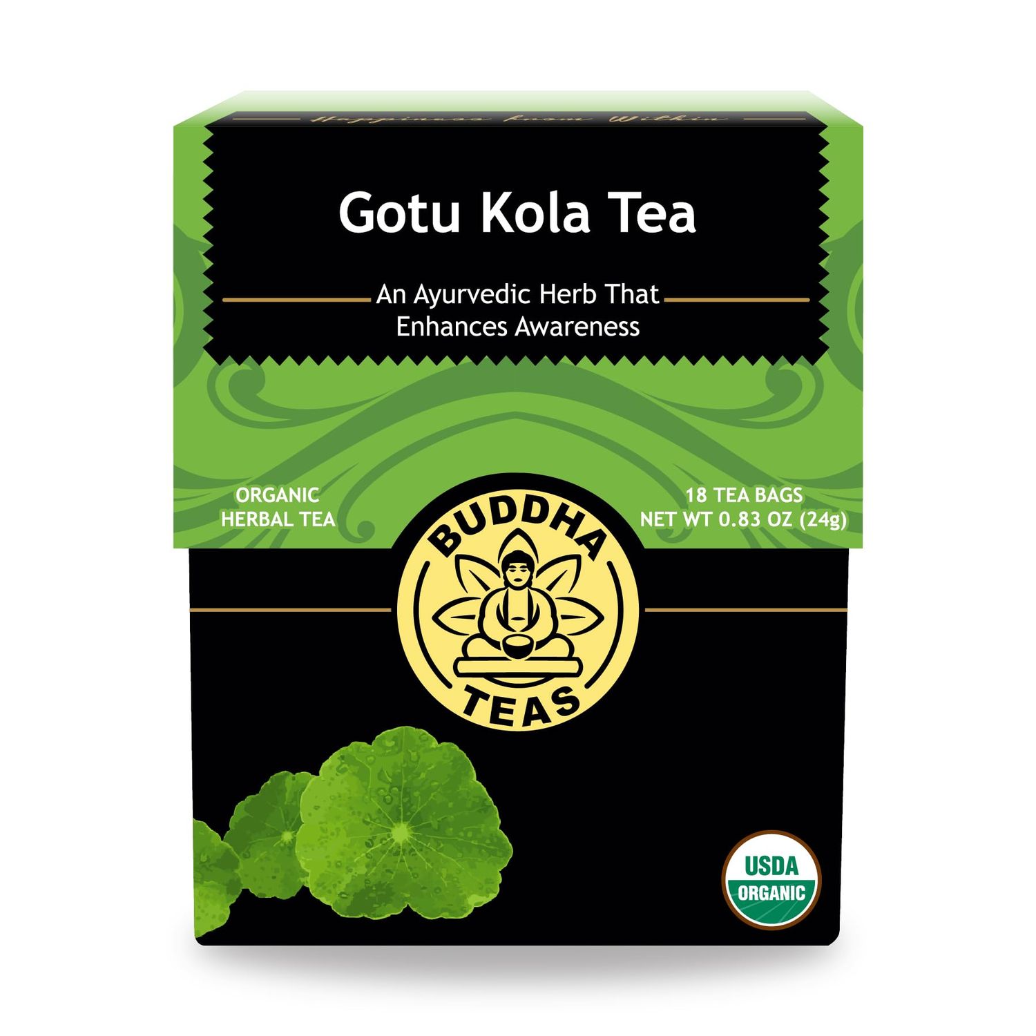 Buddha Teas Organic Gotu Kola Tea - OU Kosher, USDA Organic, CCOF Organic, 18 Bleach-Free Tea Bags
