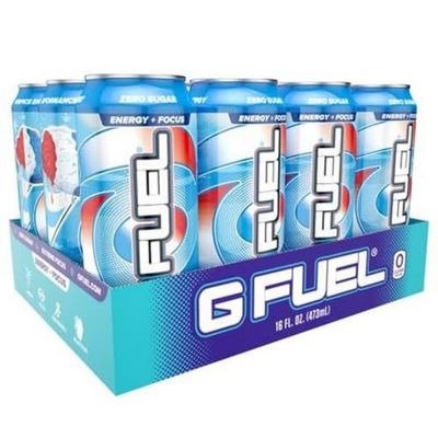 G Fuel Snow Cone Energy Drink, Sugar Free, Healthy Drinks, Zero Calorie, 300 mg Caffeine per Carbonated Can, Focus Amino, Vitamin + Antioxidants Blend - 12 Pack