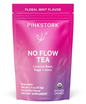 Pink Stork No Flow - Organic Sage Tea to Dry Up Breast Milk Supply and Decrease Milk Production, Stop Breastfeeding, Wean Lactation Naturally, Postpartum Essentials - Hot or Iced - 15 Sachets