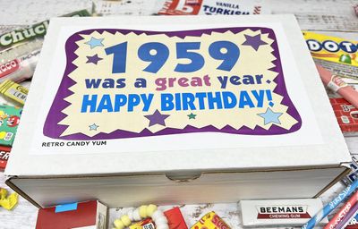 RETRO CANDY YUM ~ 1959 65th Birthday Gift Ideas Nostalgic Candy Assortment from Childhood for 65 Year Old Man or Woman Born 1959 Jr