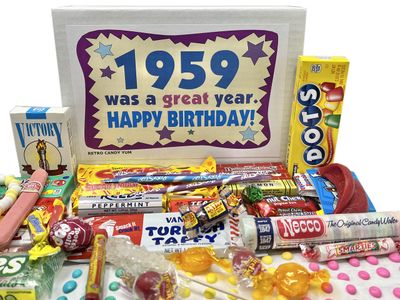 RETRO CANDY YUM ~ 1959 65th Birthday Gift Ideas Nostalgic Candy Assortment from Childhood for 65 Year Old Man or Woman Born 1959 Jr