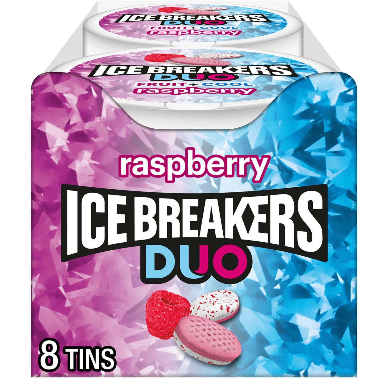 ICE BREAKERS Duo Fruit Plus Cool Raspberry Sugar Free Mints Tins, 1.3 oz (8 Count)