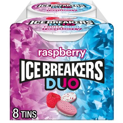 ICE BREAKERS Duo Fruit Plus Cool Raspberry Sugar Free Mints Tins, 1.3 oz (8 Count)