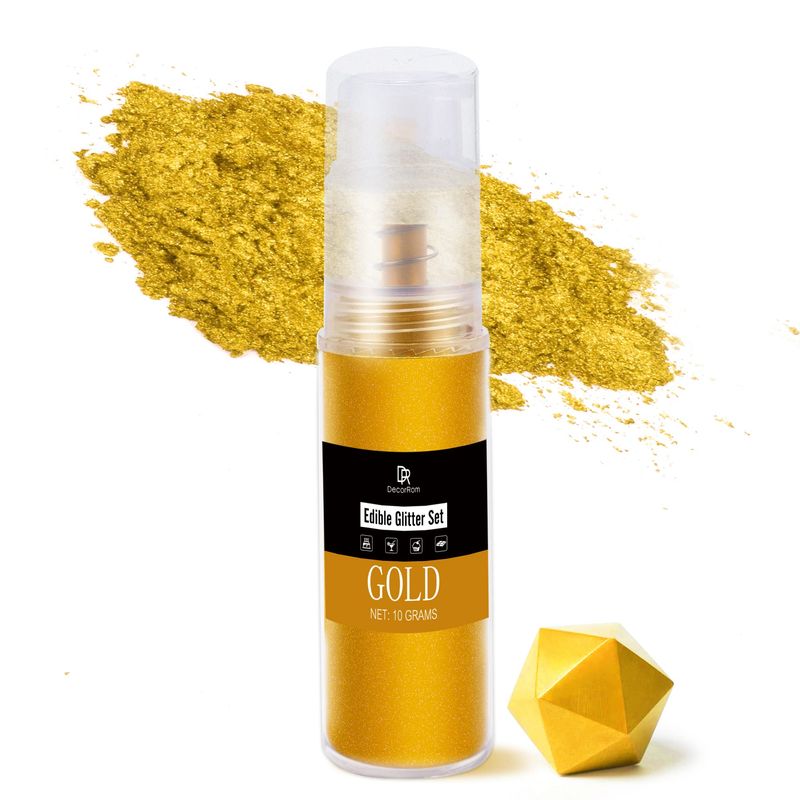 Edible Glitter Spray - 10g Luster Dust Edible Food Grade Coloring Glitter Shimmer Dust Powder, Metallic Color Dusting Powder for Cake Decorating, Baking, Drinks, Fondant, Candy, Cookie (Gold)