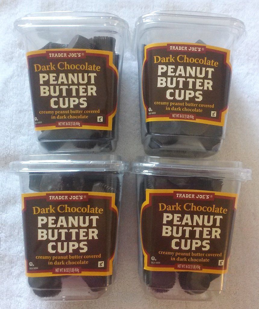 NEW Trader Joe&#39;s Dark Chocolate Peanut Butter Cups 4 PACK NO ARTIFICIAL FLAVORS 1 lb each Container NO PRESERVATIVES