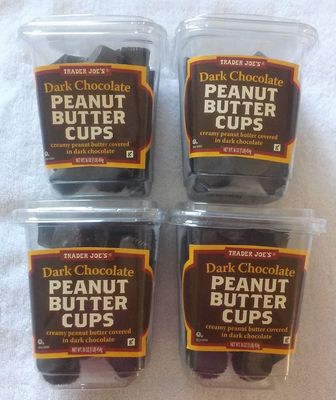 NEW Trader Joe&#39;s Dark Chocolate Peanut Butter Cups 4 PACK NO ARTIFICIAL FLAVORS 1 lb each Container NO PRESERVATIVES
