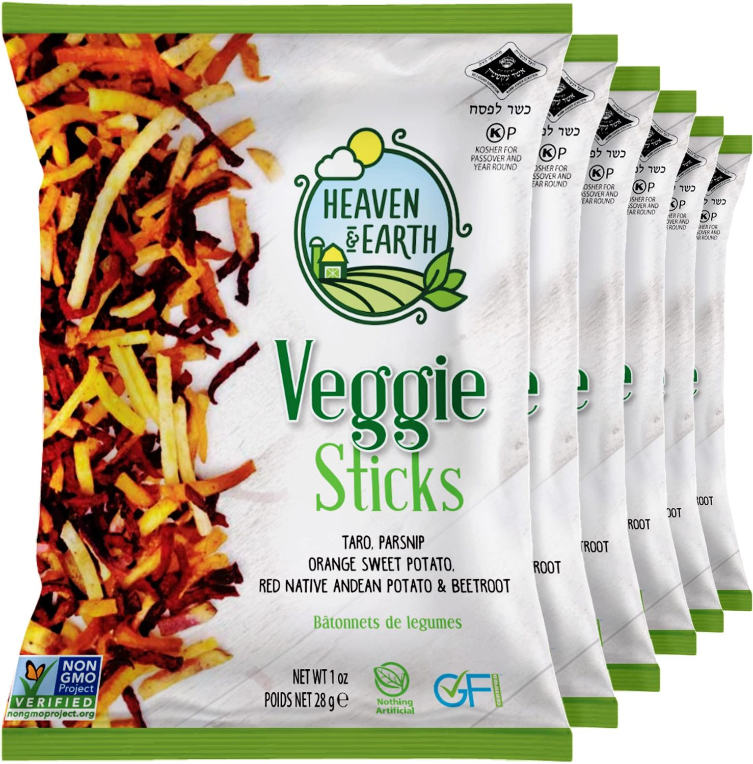 Heaven &amp; Earth Root Veggie Sticks, 1oz (6 Pack) | Thin Stix | Perfect Snack &amp; Salad Topper | Gluten Free | All Natural | Non GMO | Certified Kosher