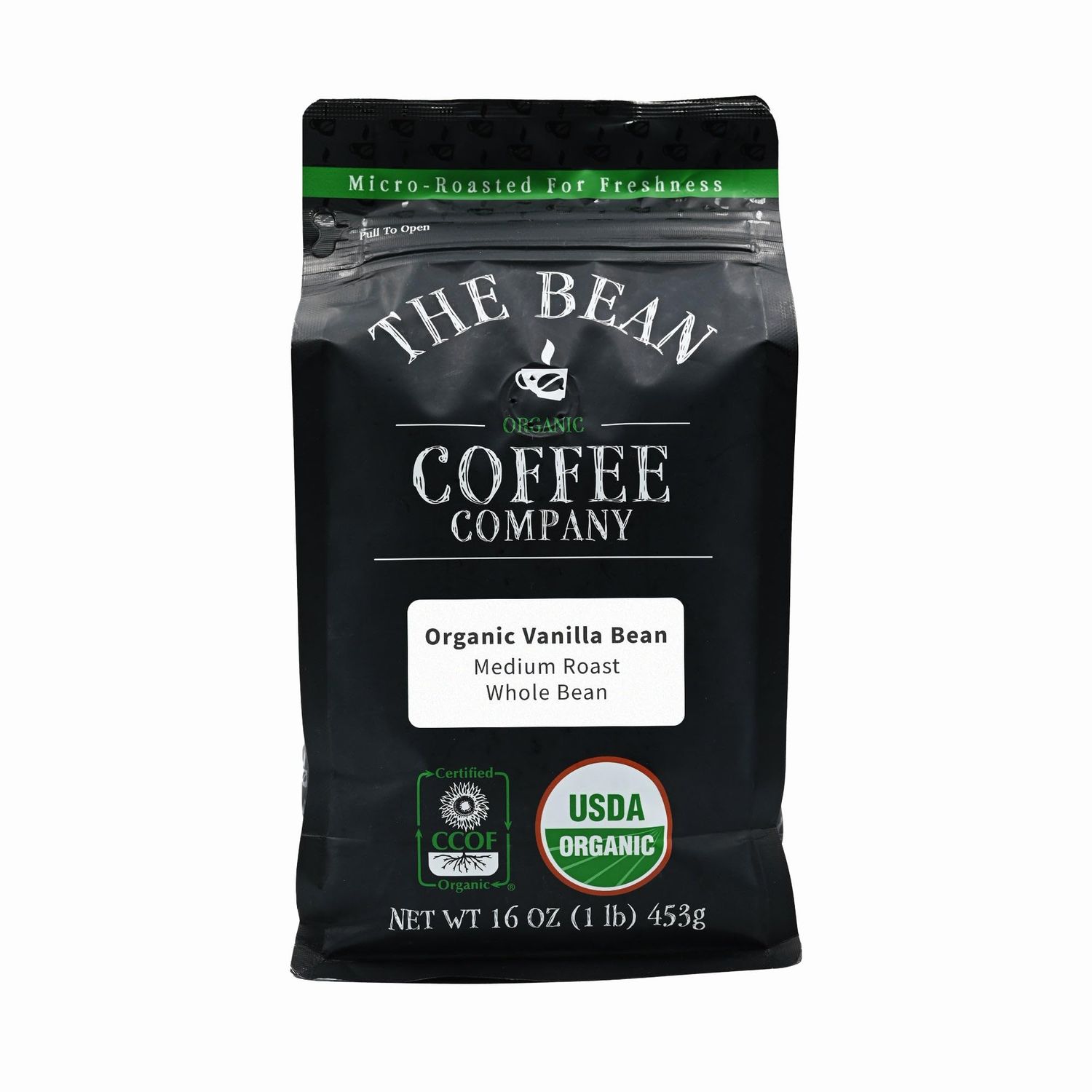 The Bean Organic Coffee Company Vanilla Bean, Medium Roast, Whole Bean Coffee, 16-Ounce Bag