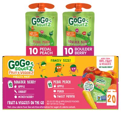 GoGo squeeZ Fruit &amp; VeggieZ Variety Pack, 3.2oz Pouches (20ct) - Gluten Free, Dairy Free, Nut Free, BPA Free Kids Snacks