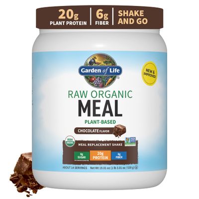 Garden of Life Meal Replacement Shakes, Vegan Protein Powder, Raw Organic Protein Powder, Chocolate Protein Powder with Plant Based Pea Protein, Sprouts, Greens, Probiotics, Dairy Free 14 Servings