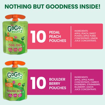 GoGo squeeZ Fruit &amp; VeggieZ Variety Pack, 3.2oz Pouches (20ct) - Gluten Free, Dairy Free, Nut Free, BPA Free Kids Snacks