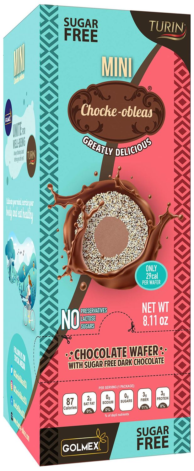 Chocke-Obleas Amaranth Wafer filled with Sugar Free Turin chocolate (Pack of 10) / Chocke-Obleas de Amaranto rellenas de chocolate Turin sin azucar (Caja con 10 paquetes) (Chocolate Flavoured Wafer)