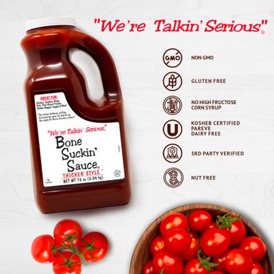 Bone Suckin' Sauce Sweet Southern Thick BBQ Sauce, Gluten-Free, Non-GMO, Kosher, Thick Barbecue Sauce Sweetened with Cane Sugar &amp; Molasses, 72 Ounce Jug
