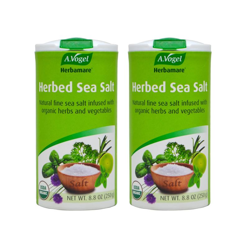 A.Vogel Herbamare Herbed Sea Salt - Natural Fine Sea Salt Infused with 12 Herbs &amp; Vegetables - Free of Artificial Flavors &amp; Preservatives - Non-GMO, Keto, Paleo-Friendly, USDA Organic - 8.8oz (2 Pack)