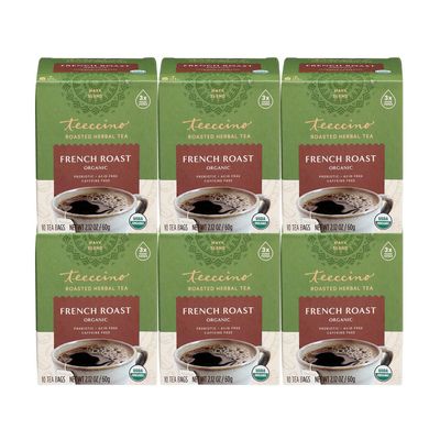 Teeccino French Roast Herbal Tea - Rich &amp; Roasted Herbal Tea Thats Caffeine Free &amp; Prebiotic for Natural Energy, Coffee Alternative, 10 Tea Bags (Pack of 6)