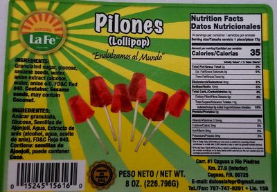 Anise Lolipops (Pilones de Anis) By Fabrica De Dulces La Fe (1 Pieces) 6 Oz Pack