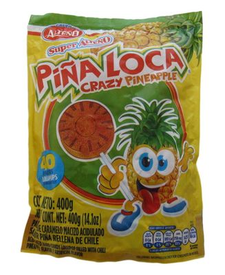 Alteno Super Pina Loca (Crazy Pineapple) Lolipops Bundled with Alteno Pica Pepino (Spicy Cucumber) Lolipops, 40 pieces per bag, 14.1 oz each
