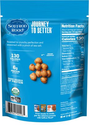 Saffron Road Organic Sea Salt Crunchy Roasted Chickpea Snacks- 5.4oz 6-pack, Gluten Free, Non-GMO, Vegan Dried Crispy Chickpeas with Protein, Fiber