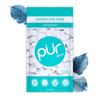 PUR Gum | Aspartame Free Chewing Gum | 100% Xylitol | Natural Wintergreen Flavored Gum, 55 Pieces (Pack of 1)