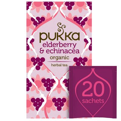 Pukka Organic Elderberry &amp; Echinacea Herbal Tea, Caffeine Free, 20 Total Tea Bags