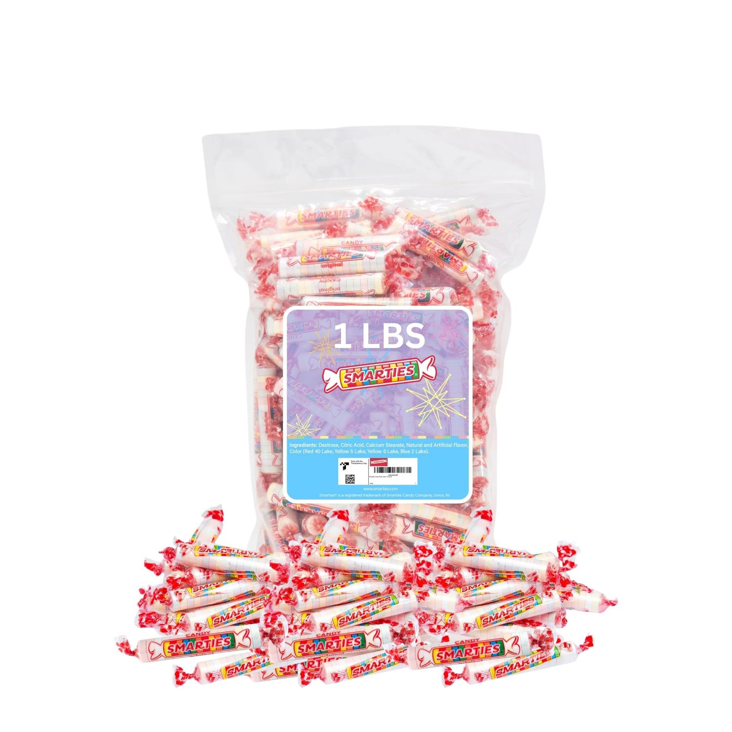 Smarties Candy Bulk Rolls Gluten Free &amp; Vegan Assorted Flavor Treats Pineapple Cherry Strawberry Grape Orange Delicious Snacking Bulk Candy Individually Wrapped Halloween Delights 1 Pound Bulk Case