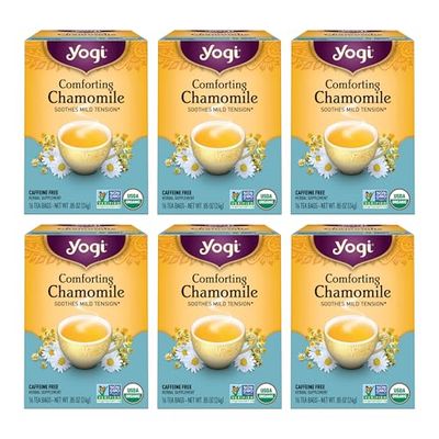 Yogi Tea Comforting Chamomile Tea - 16 Tea Bags per Pack (6 Packs) - Organic Chamomile Tea Bags - Supports a Good Night&#39;s Sleep &amp; Occasional Stomach Discomfort - Made from Organic Chamomile Flower